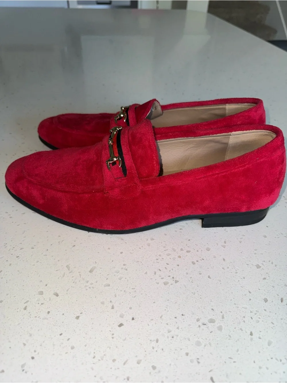 Men's Red Suede Bit-Detail Slip-On Loafers by